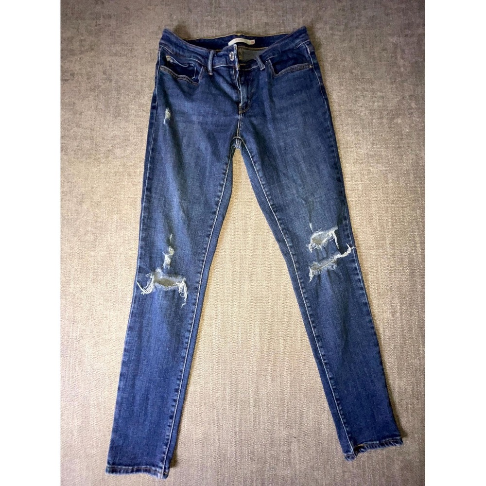 Levis 711 Skinny Jeans Womens 28 Blue Whiskered Denim Cotton Logo Distressed
